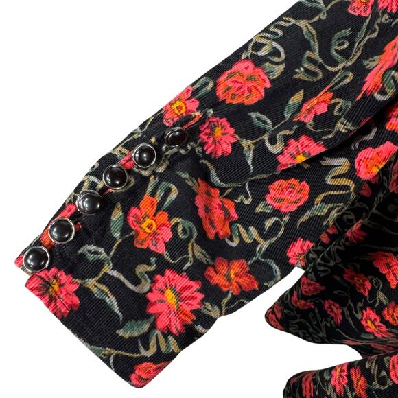 Free People Large Bessie Corduroy Mini Dress Floral Puff Sleeves Sweatheart Neck - Picture 5 of 14